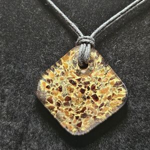 My Style Murano Glass Pendant Gold Brown Art Glass Adjustable Cord 18.5 - 21.5"